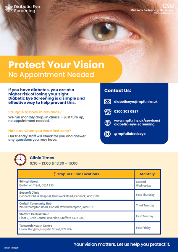 drop in clinics staffordshire diabetic eye screening
